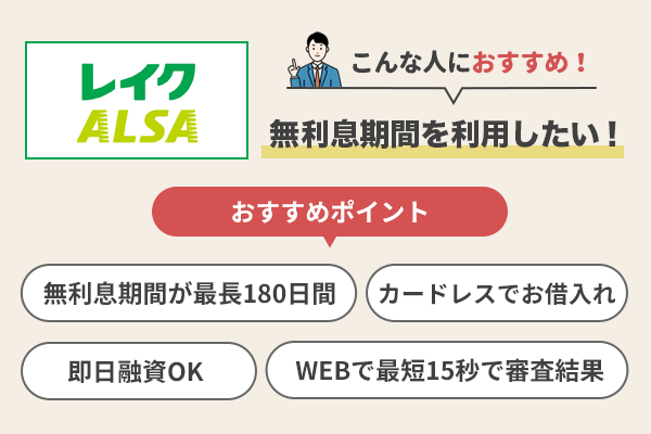 カードローンレイクALSAのおすすめポイントを説明している画像