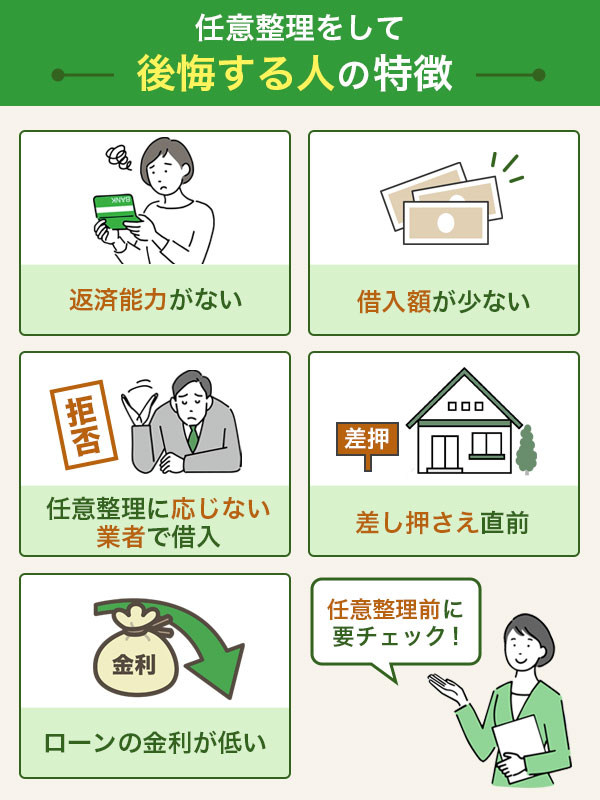 任意整理をして後悔をしてしまう可能性がある人の特徴を表したイラスト